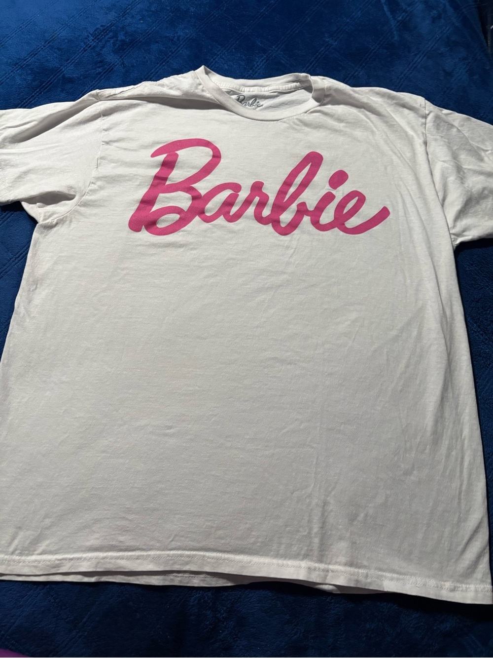 Barbie White Tee with Hot Pink Script Logo